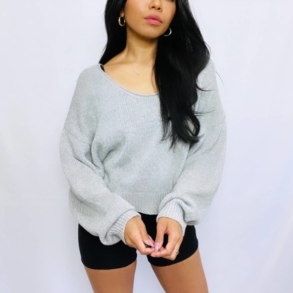 Free People | Grey 100% Cotton Cropped Oversized Drop Shoulder Sweater S - Picture 12 of 12